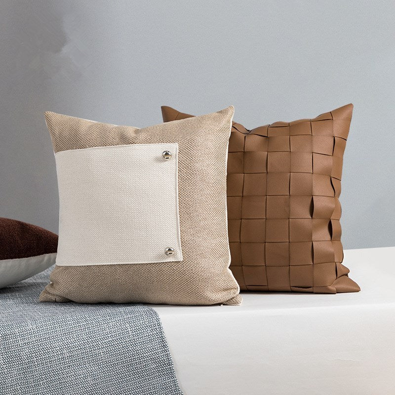 Scandinavian Woven Living Room Sofa Leather Pillow Covers