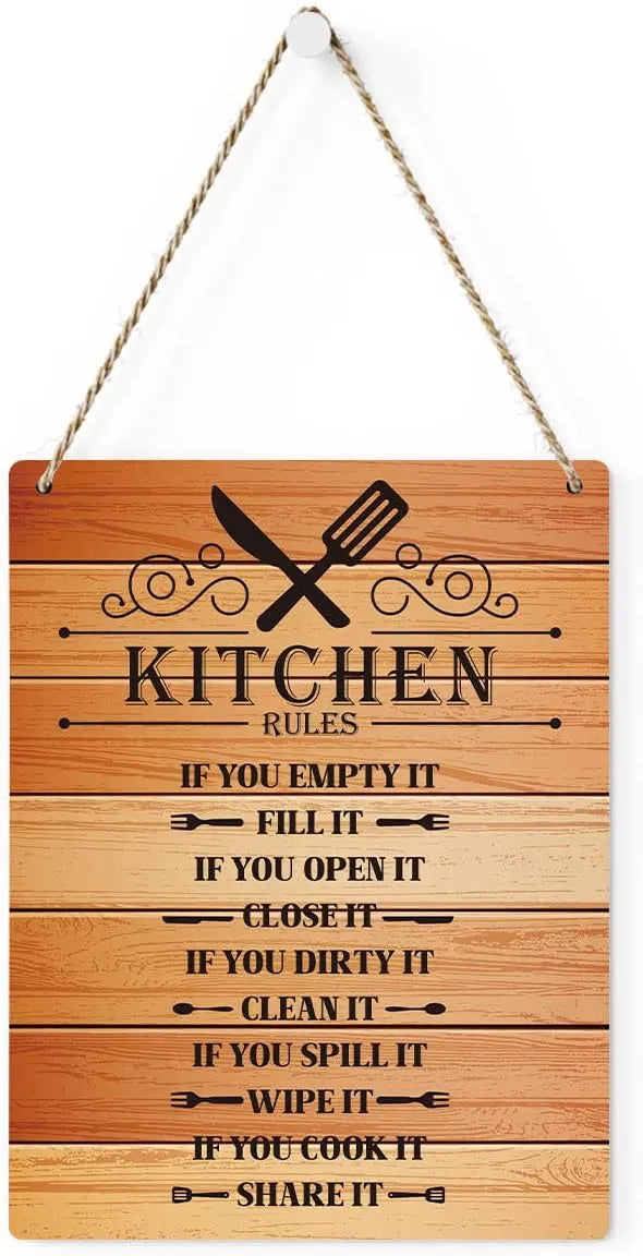 Kitchen Rules Sign Wood Wall Decor Farmhouse Hanging Plaque Rustic Sign For