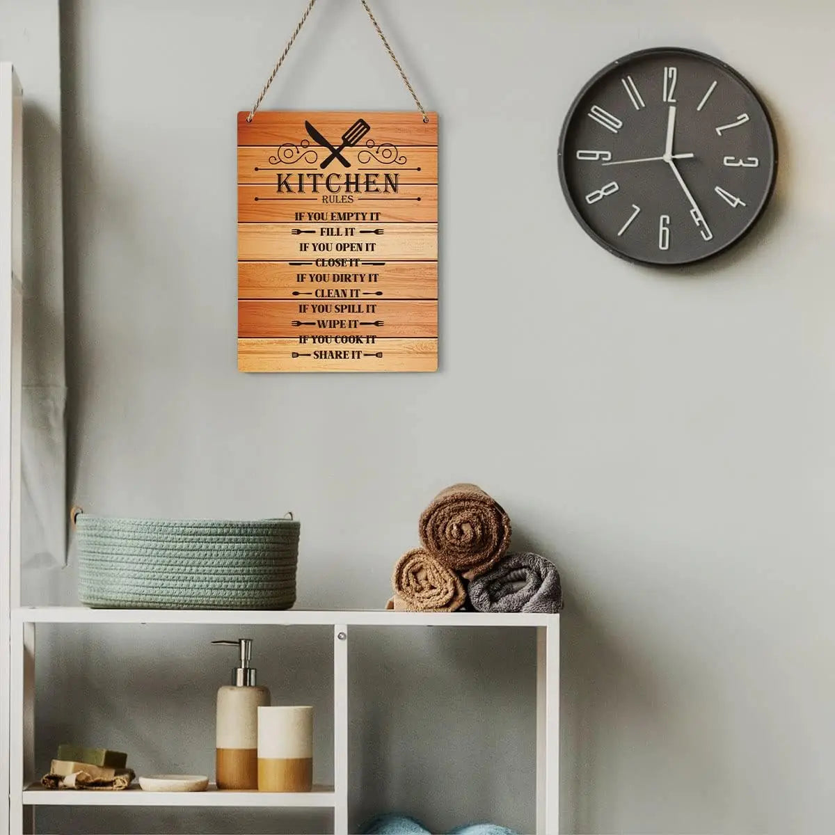 Kitchen Rules Sign Wood Wall Decor Farmhouse Hanging Plaque Rustic Sign For