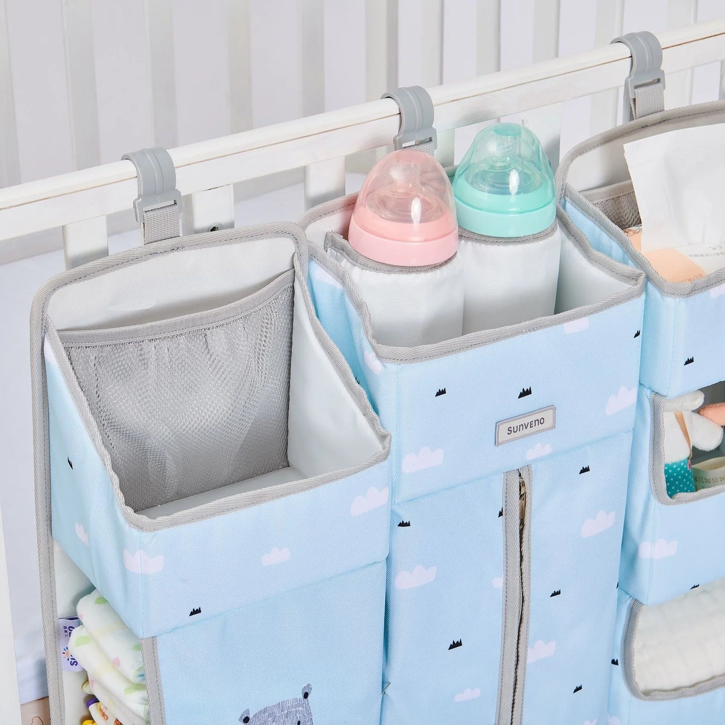 Sunveno Crib Organizer for Baby Crib Hanging Storage Baby Clothing Caddy